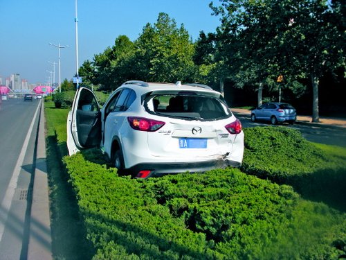 開(kāi)車撞綠化帶